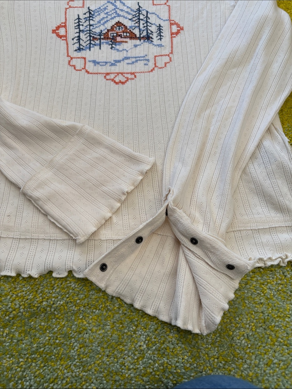 We The Free Cream Ruffled Neck Ribbed Top with Embroidered Detail - Picture 6 of 12